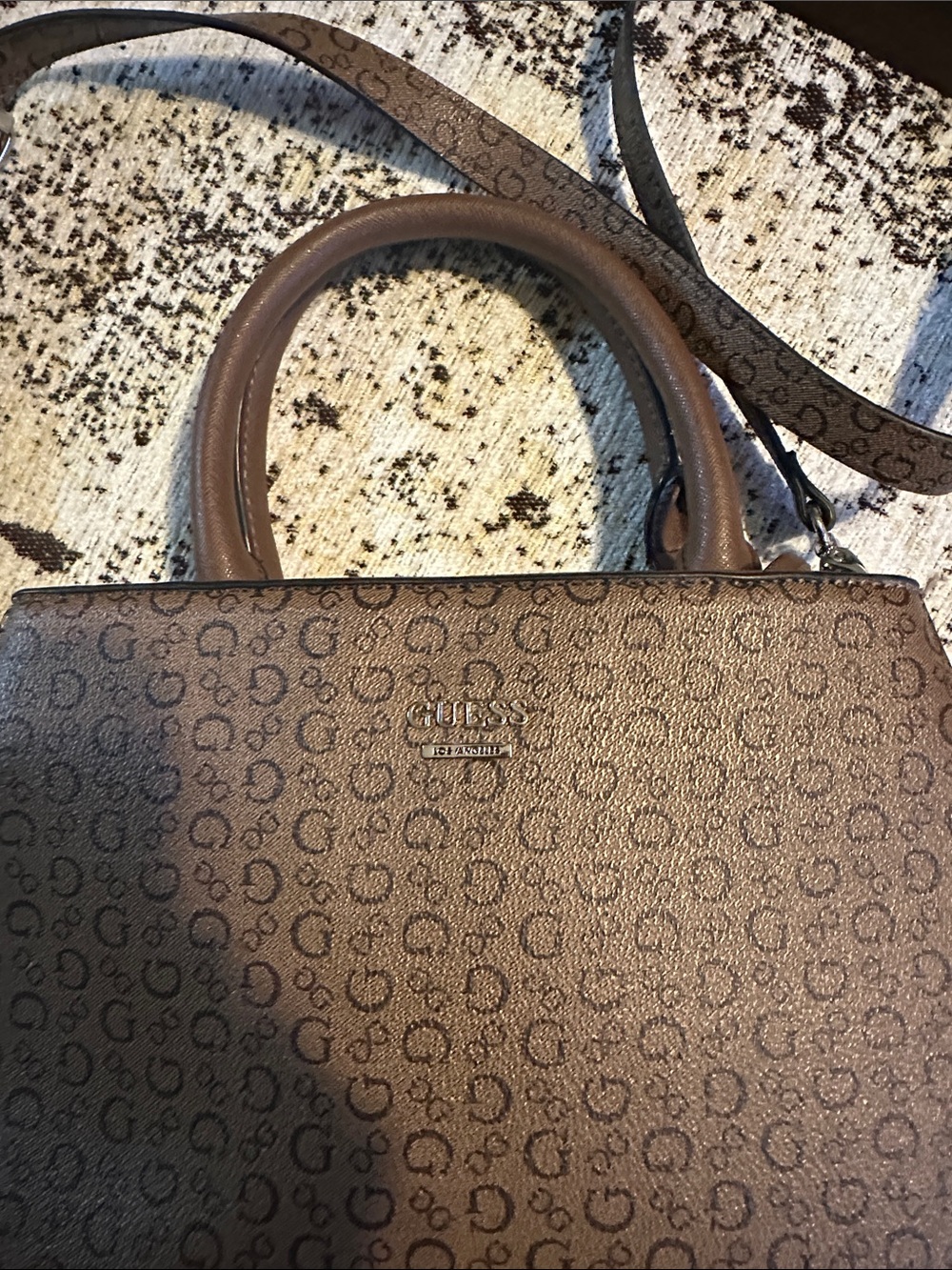 GUESS Brown Logo-Print Satchel with Removable Strap
